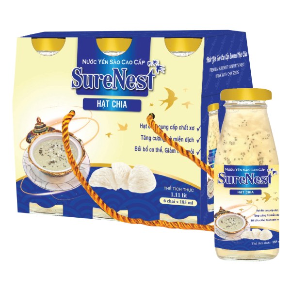 Hộp 6 Nước Yến SureNest Hạt Chia Chai 185Ml