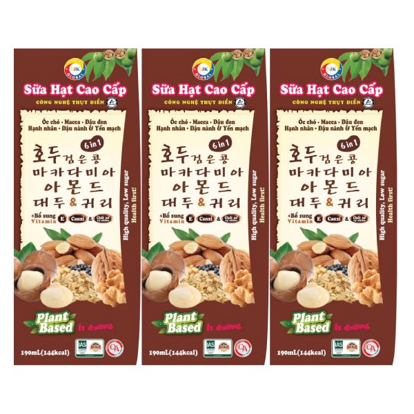 Lốc 3 Sữa Hạt Cao Cấp 6 Loại Hạt Global Hộp 190Ml
