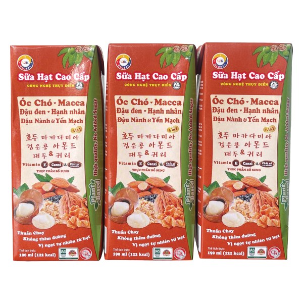Lốc 3 Sữa Hạt Cao Cấp 6 Loại Hạt Global Không Đường Hộp 190Ml