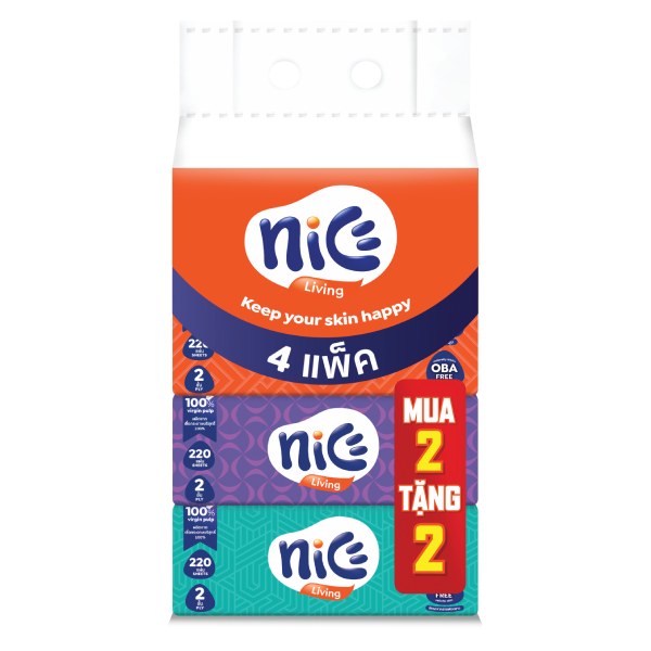 Lô 2+2 Khăn Giấy Lau Mặt Nice Gói 220 Tờ