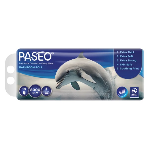 Lốc 10 Cuộn Giấy Vệ Sinh Paseo Dolphin Có Lõi 4 Lớp