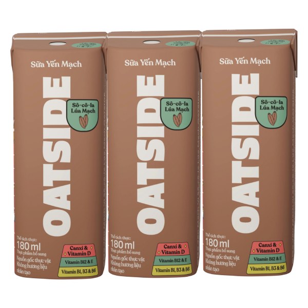 Lốc 3 Sữa Yến Mạch Oatside Vị Socola Lúa Mạch Hộp 180Ml