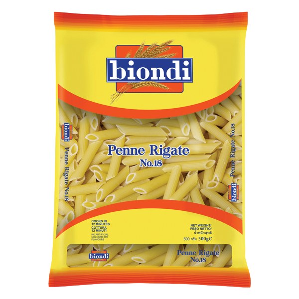 Nui Biondi Penne Rigate Số 18 Ống Gói 500G
