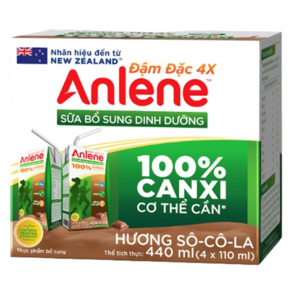 Lốc 4 Sữa Bột Pha Sẵn Anlene Đậm Đặc 4x Vị Socola Hộp 110Ml