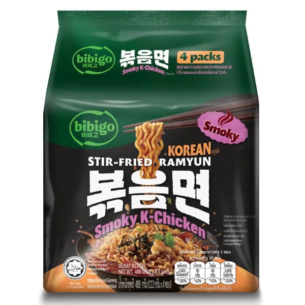 Lốc 4 Mì Xào Bibigo Gà Xông Khói Gói 122G